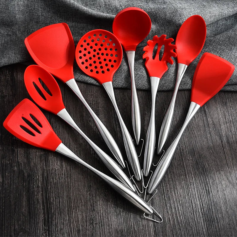 High-end Nordic Style Kitchenware Silicone Spatula Stainless Steel Handle Non-stick Utensils Shovel Soup Spoon Set Kitchen Tools